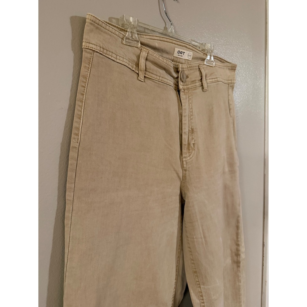 OAT New York Womens High Rise Wide Leg Raw Hem Pants Tan Khaki Size 12/31 - Picture 3 of 10